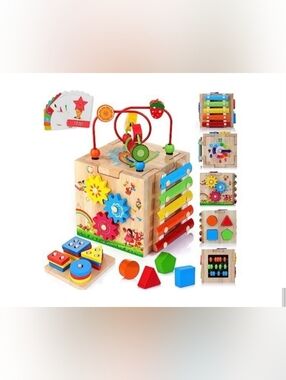 Montessori Wooden Activity Cube for Kids - Multicolor